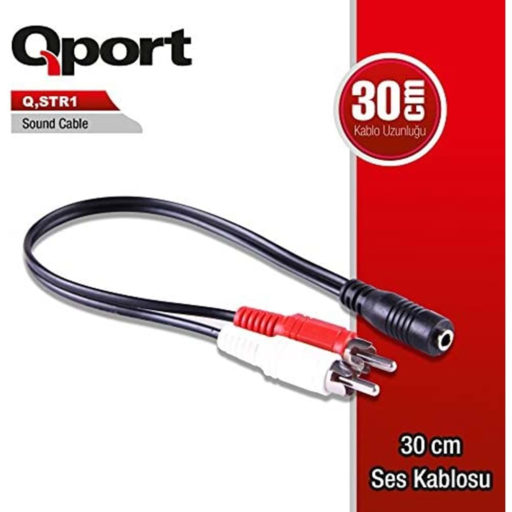 QPORT Q-STR1 3.5mm STEREO ERKEK 2RCA DİŞİ TOS 30 CM SES KABLOSU