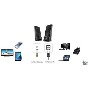 Snopy SN-510 2.0 Siyah Usb Speaker-Siyah Renk Multimedya 1+1 Stereo Hoparlör