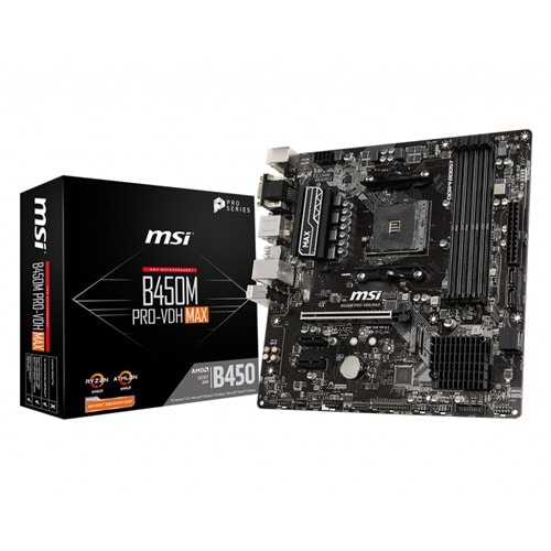 MSI B450M PRO-VDH MAX AM4 DDR4 3866(OC) 4xDIMM DVI HDMI VGA GLAN M.2 USB3.2 mATX