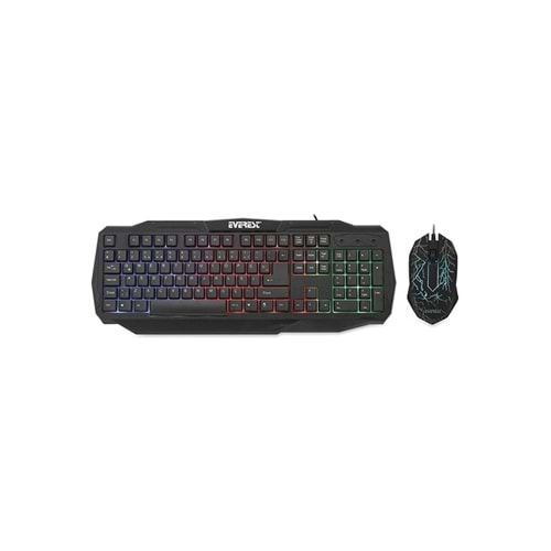 Everest KMX-86 Olivine Siyah Usb Gökkuşağı Zemin Aydınlatmalı Q Standart Klavye + Mouse Set