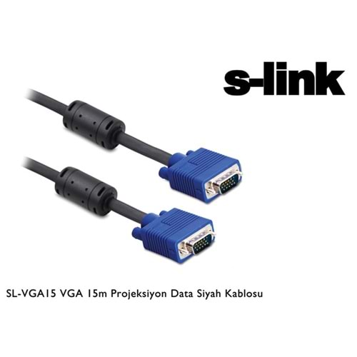 S-link SL-VGA15 VGA 15m Projeksiyon Data Siyah Kablosu