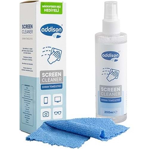 Addison 300870 Ekran Temizleyici Sprey 200ml + Mikrofiber Bez