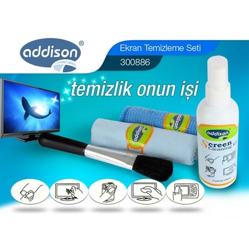 Addison 300886 100ml Sprey+ FiberBez*2 +Fırça Lcd/Notebook/Kamera Ekran Temizleme Seti