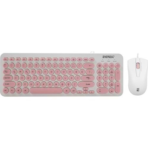 Everest KM-01K Pembe Usb Yuvarlak Tuşlu 3D Mouse Combo Türkçe Klavye + Mouse Set