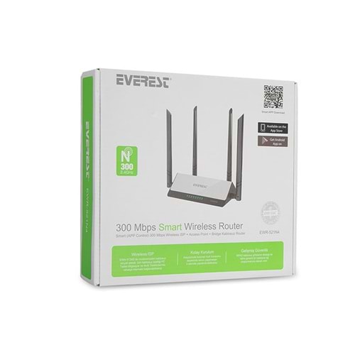 Everest EWR-521N4 Smart (APP Control) 300 Mbps Repeater+Access Point+Bridge Kablosuz Router