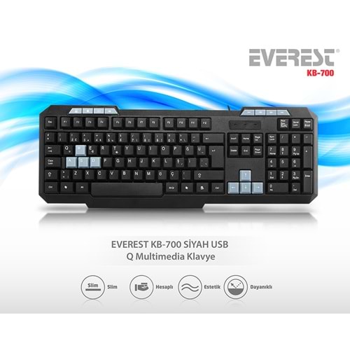 Everest KB-700 Siyah USB Q Multimedia Klavye