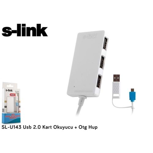 S-link SL-U143 Beyaz Usb 2.0 Kart Okuyucu + 3 Port Usb Hup + Micro Otg Çevirici