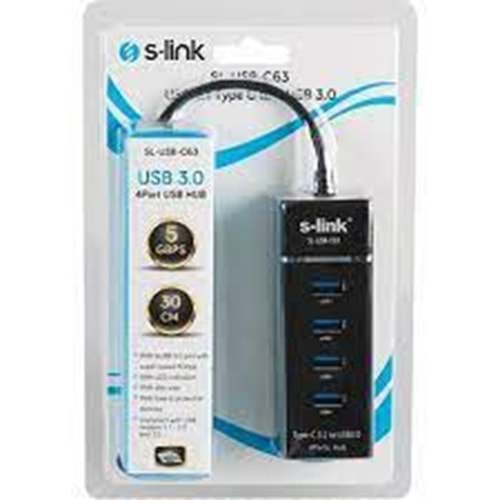 S-link SL-USB-C63 USB3.1 Type C TO 4Port 3.0 Çevirici Hub