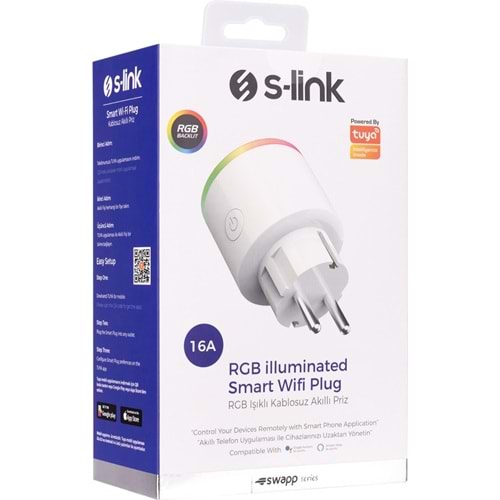 S-Link Swapp SL-03 16A Akım Korumalı Akıllı Priz RGB Işıklı TUYA Destekli