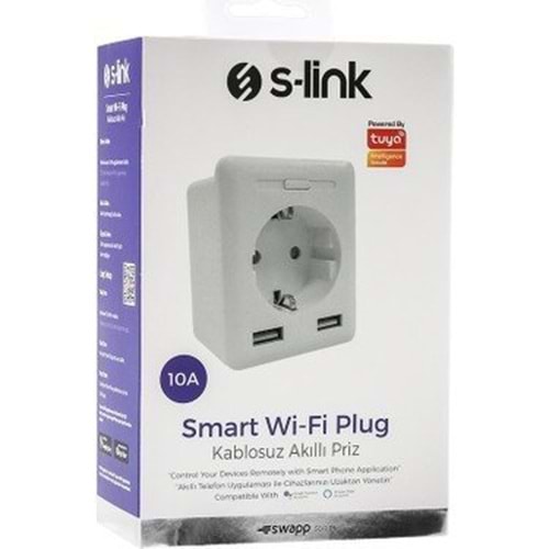 S-Link Swapp SL-04 10A Akım Korumalı Akıllı Priz 2 USB TUYA Destekli