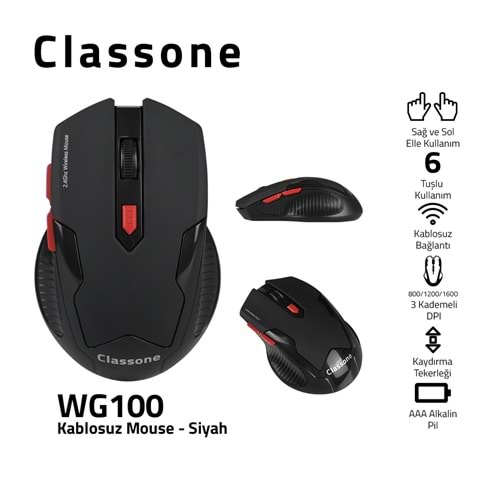 Classone WG100 Kablosuz 1600 DPI Optik Oyuncu Mouse