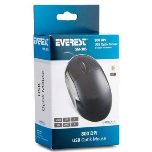 Everest Sm-385 Usb Siyah Mouse - 1200dpi Kablolu Pc Notebook Mouse
