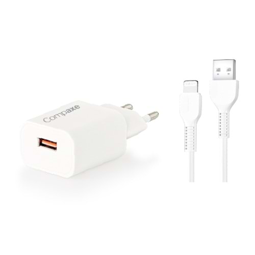 COMPAXE CTA-150IU 18W 5V 3A/ 9V 2A/ 12V 1.5A QC + USB TO LIGHTNING 3 A KABLOLU SET BEYAZ
