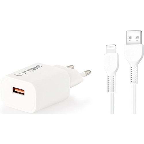 COMPAXE CTA-150QC UL24B 18W 5V 3A/ 9V 2A/ 12V 1.5A QC + USB TO LIGHTNING 2.4 A KABLOLU SET BEYAZ