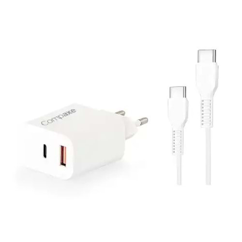 COMPAXE CTA-350TT 35W PD/QC + TYPE C TO TYPE C 3 A KABLOLU SET BEYAZ