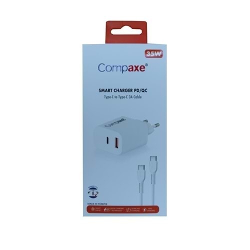 COMPAXE CTA-350 UT 35W PD/QC + USB TO TYPE C 3 A KABLOLU SET BEYAZ
