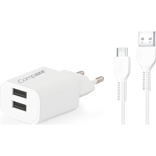 COMPAXE CTA-521DUMB24 10W 5V 2.1A ÇİFT USB + USB TO MICRO 2.4A KABLOLU SET BEYAZ