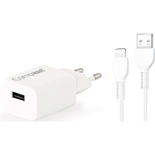 COMPAXE CTA-521ULB24 10W 5V 2.1A TEK USB + USB TO LIGHTNING 2.4A KABLOLU SET BEYAZ