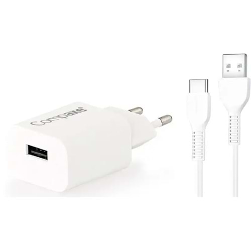 COMPAXE CTA-521UTB24 10W 5V 2.1A TEK USB + USB TO TYPE C 2.4A KABLOLU SET BEYAZ