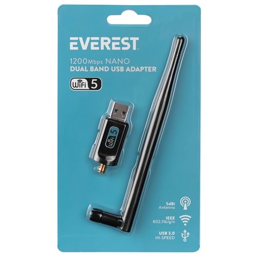 Everest EWN-AC1200 2T2R 1200Mbps 2.4GHz/5GHz Wifi USB3.0 Kablosuz Adaptör