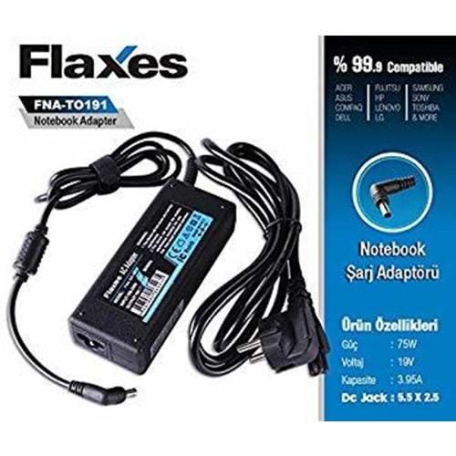 Flaxes FNA-TO191 75W 19V 3.95A 2.5*5.5 Notebook Adaptör...Asus Hp Uyumlu