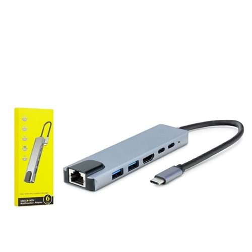 HADRON HD4744 ÇEVİRİCİ TYPE-C TO USB 3.0 + HDMI + ETHERNET 5 PORT 4K MAC
