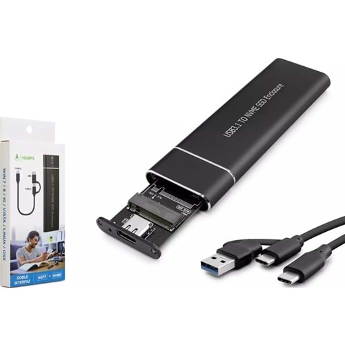 HADRON HDX1768 SSD KUTUSU NVME M2 TYPE-C+USB (CHIP JMS583) SİYAH