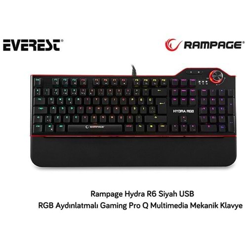 Everest Rampage Hydra R6 Siyah USB RGB Aydınlatmalı Gaming Pro US Multimedia Mekanik Klavye (7 Renk RGB Aydınlatma)