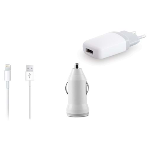 S-link IP-547 1000MA iPhone Lightning 3 in 1 Ev+Araç+Data Şarj Kablosu