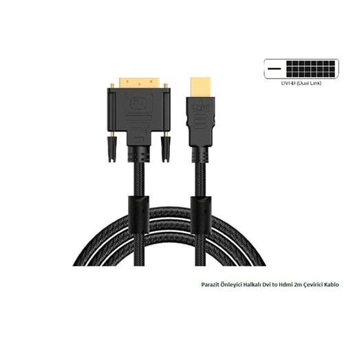 Hadron Iron 2250/100 Dvi To Hdmi Kablo - 2Metre Dayanıklı Pvc Koruma Üzerine Naylon Örgü Kablo