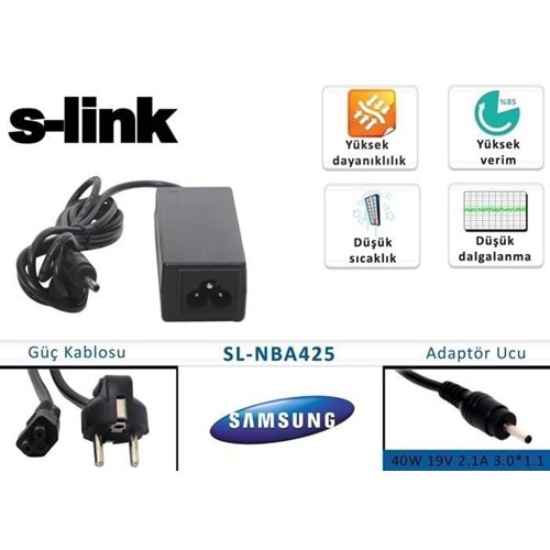 S-link SL-NBA425 40W 19V 2.1A 3.0*1.1 Samsung Standart Adaptör