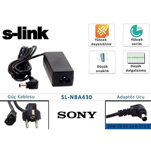 S-link SL-NBA430 39W 19.5V 2A 6.5*4.4 Sony-LG Notebook/Minibook Standart Adaptör