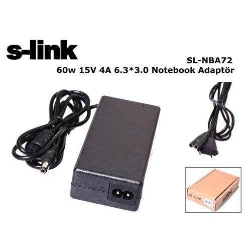 S-link SL-NBA72 60w 15V 4A 6.3*3.0 Toshiba Notebook Adaptör