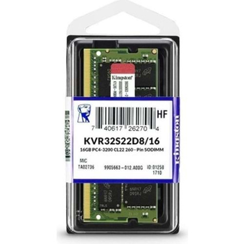 Kingston 16GB 3200MHz DDR4 Non-ECC CL22 SODIMM 2Rx8 KVR32S22D8/16