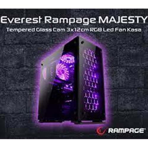 Rampage MAJESTY Tempered Glass Cam 3*120mm RGB Led Fan Usb3.0 + 2*Usb2.0 Pencereli Kasa