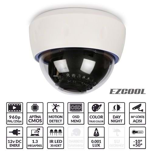 EZCOOL EZ-3013 1,3M 2,8-12MM (3MP) 30 LED AHD DOME