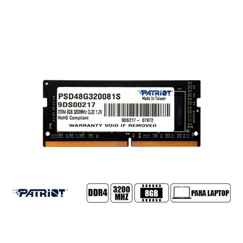 Patriot Signature Line 8GB(1x8GB) DDR4 3200MHz CL22 SODIMM Ram (PSD48G32002S)