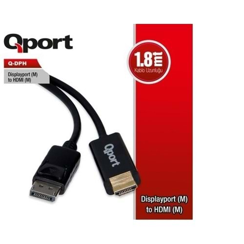 Qport Q-Dph Display Port to Hdmi Çevirici - 1.8 Mt. Erkek Erkek Uç
