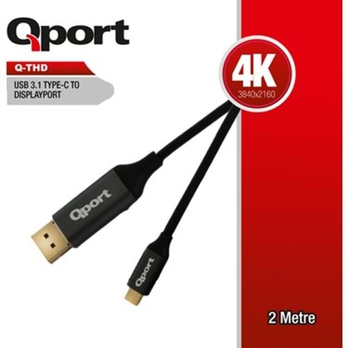 QPORT Q-THD TYPE-C TO DISPLAY PORT 4K 60HZ 2 METRE KABLO