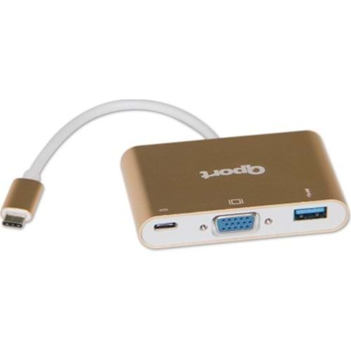 QPORT Q-TV03 TYPE-C TO VGA+USB 3.0+TYPE-C (F) 1920*1080P ÇEVİRİCİ CONVERTER