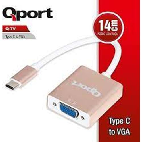 QPORT Q-TV TYPE-C(M) TO VGA (F) 1920x1080P 60 Hz ÇEVİRİCİ