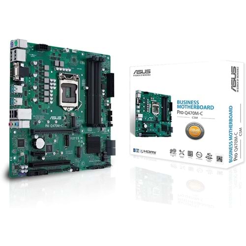 ASUS PRO Q470M-C/CSM Intel Q470 LGA1200 DDR4 2933 DP HDMI VGA Çift M2 USB3.2 PCI TPM mATX Intel Vpro desteği