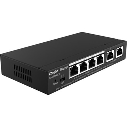 Reyee RG-ES106F-P 6 Portlu, 10/100 Fast Ethernet, Tak Çalıştır Switch, 2 Fast Ethernet Uplink, 4 Port PoE+ (54W)