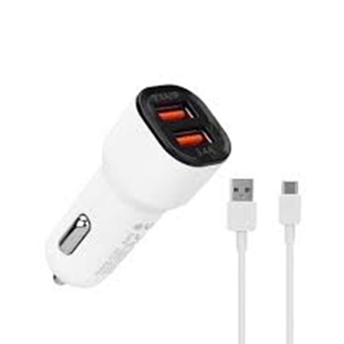 S-link SL-EC30T Type-C Kablolu 3.4A 2 USB Beyaz Araç Şarj Cihazı