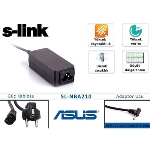 S-link SL-NBA210 45W 19V 2.37A 3.0mm/1.1mm Asus Ultrabook Standart Adaptör