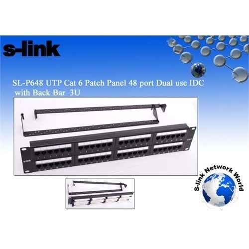S-Link SL-P648 48' li UTP CAT6 Dolu Patch Panel