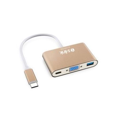 S-link SL-USB-C66 Type C to Vga + Usb 3.0 + C Type USb 3.1 Adaptör...Kayıpsız Hd Görüntü Aktarımı Yüksek Hızlı Parazitsiz Veri İletimi ve Uyumlu Aygıtların Şarj Edilmesini Sağlayan Taşınabilir Portatif Pd Çevirici