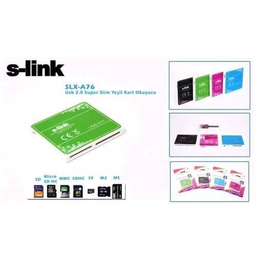 S-link Slx-A76 Çoklu Kart Okuyucu - Usb 2.0 İnce Tasarım Yeşil Renk