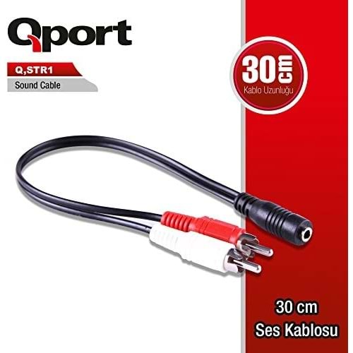 QPORT Q-STR1 3.5mm STEREO ERKEK 2RCA DİŞİ TOS 30 CM SES KABLOSU