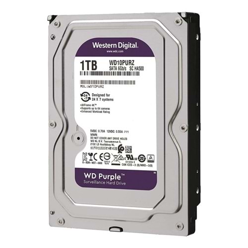 Western Digital WD10PURZ Purple 3,5'' SATA III 6Gbit/s, 1 TB 64MB 7/24 Güvenlik Kamerası Diski